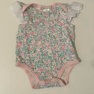 The Beaufort Bonnet Company Pink Floral One-Piece with White Lace Sleeves